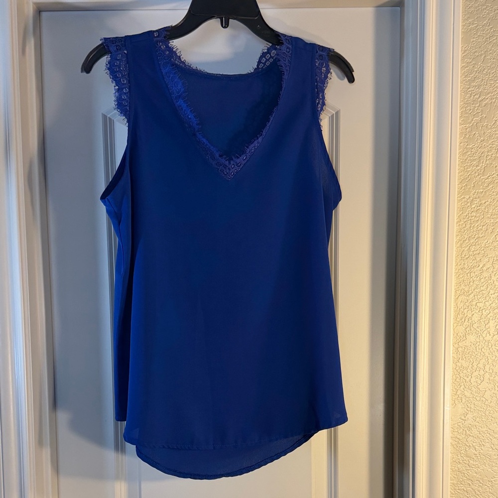 Lace-Trim V-Neck Sleeveless Camisole - Cobalt Blue